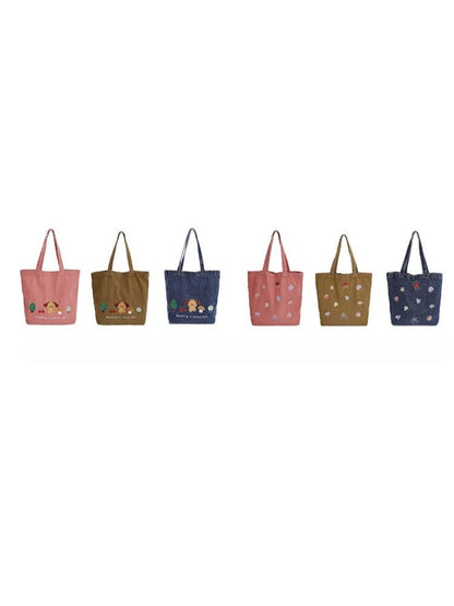 Cosbai - Denim Embroidery Tote Bag for Women