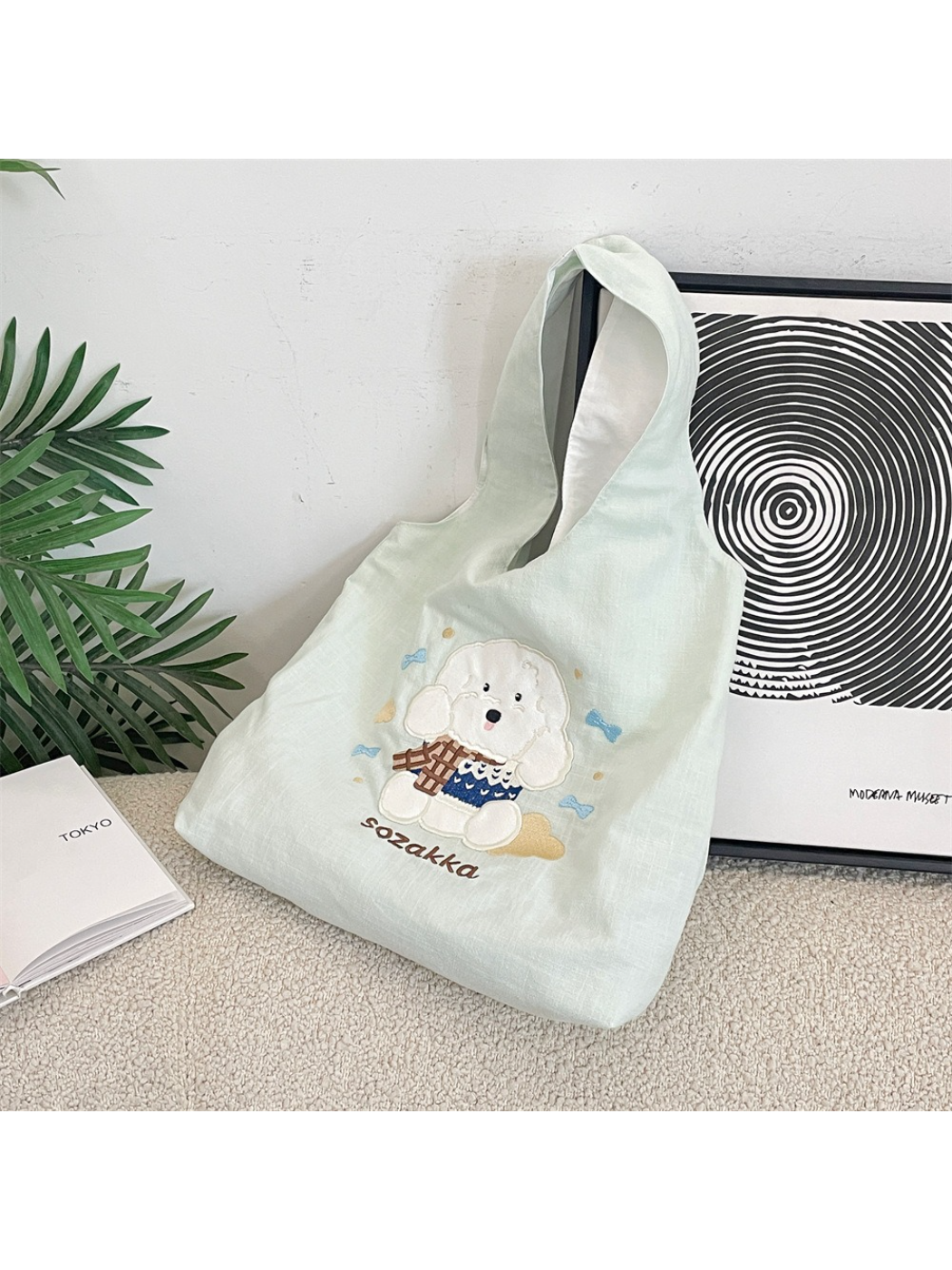 Cosbai - Embroidered Bear and Bunny Hobo Bag