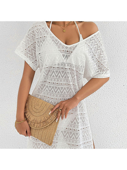Crosa - Deep V Neck Side Slit Cover Up Dress