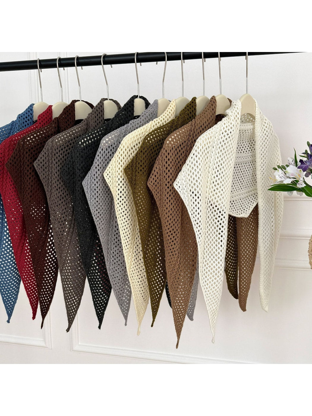 Scarvii - Openwork Mesh Knit Triangle Scarf