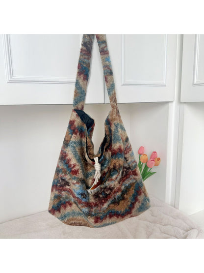 Cosbai - Soft Plaid Drawstring Shoulder Bag