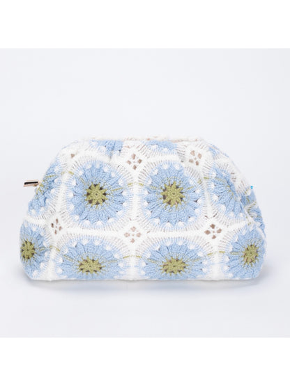 Cosbai crochet floral makeup pouch with colorful flower patterns on beige background