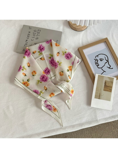 Scarvii - Lightweight Floral Print Diamond-shaped Scarf
