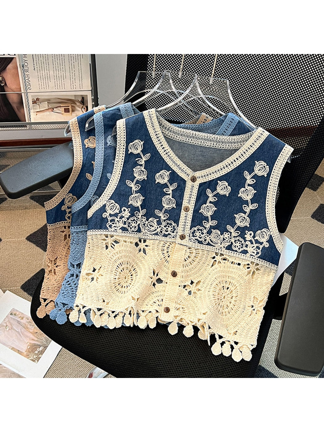 Crosa - Boho Tassel Crochet Floral Embroidered Vest