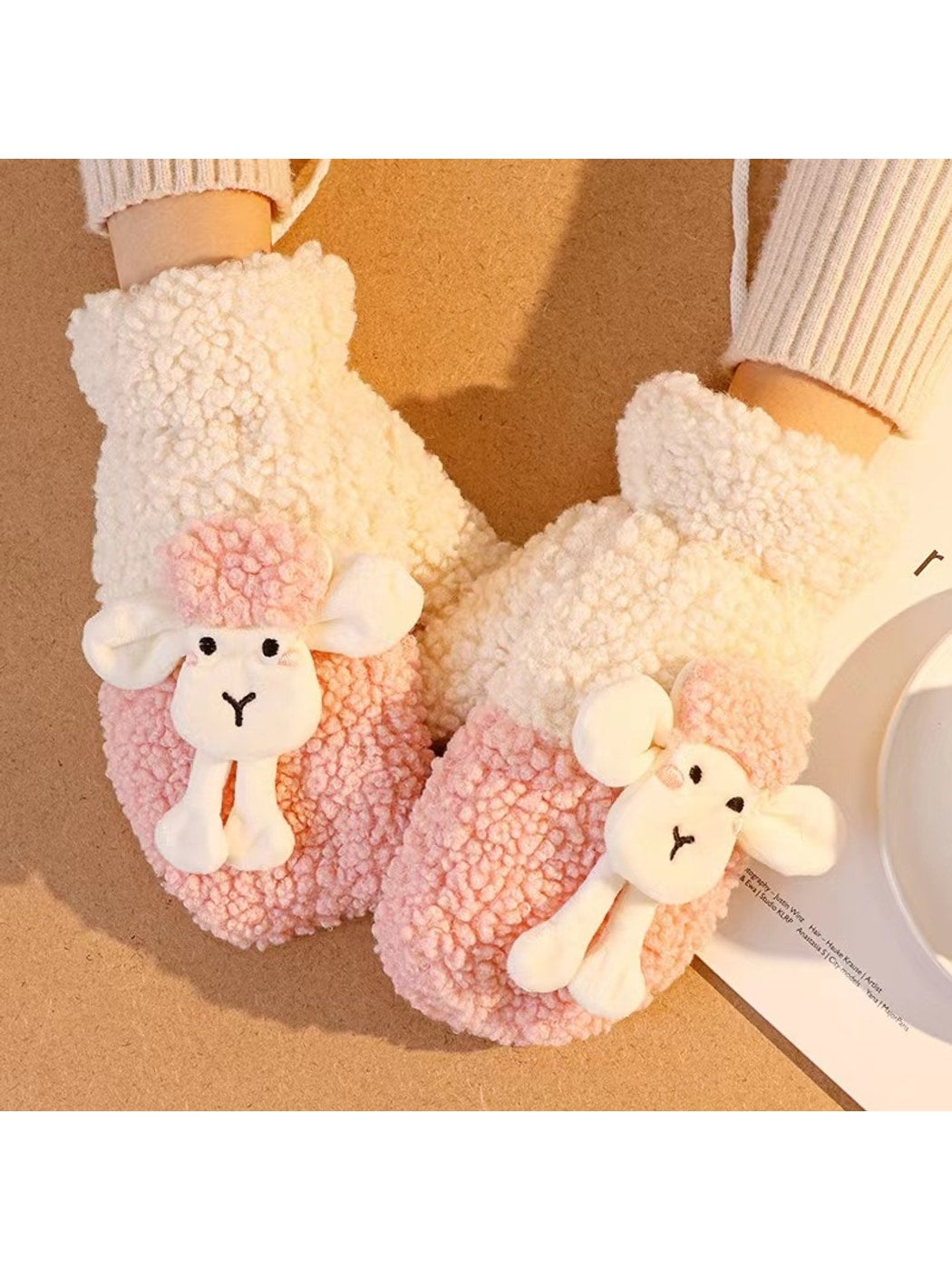 Gloving - Cartoon Lamb Slip-On Plush Winter Mittens