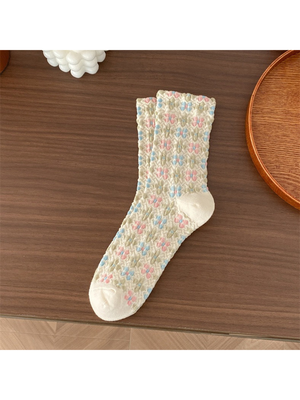 Rufia - Retro Woven Floral Crew Socks