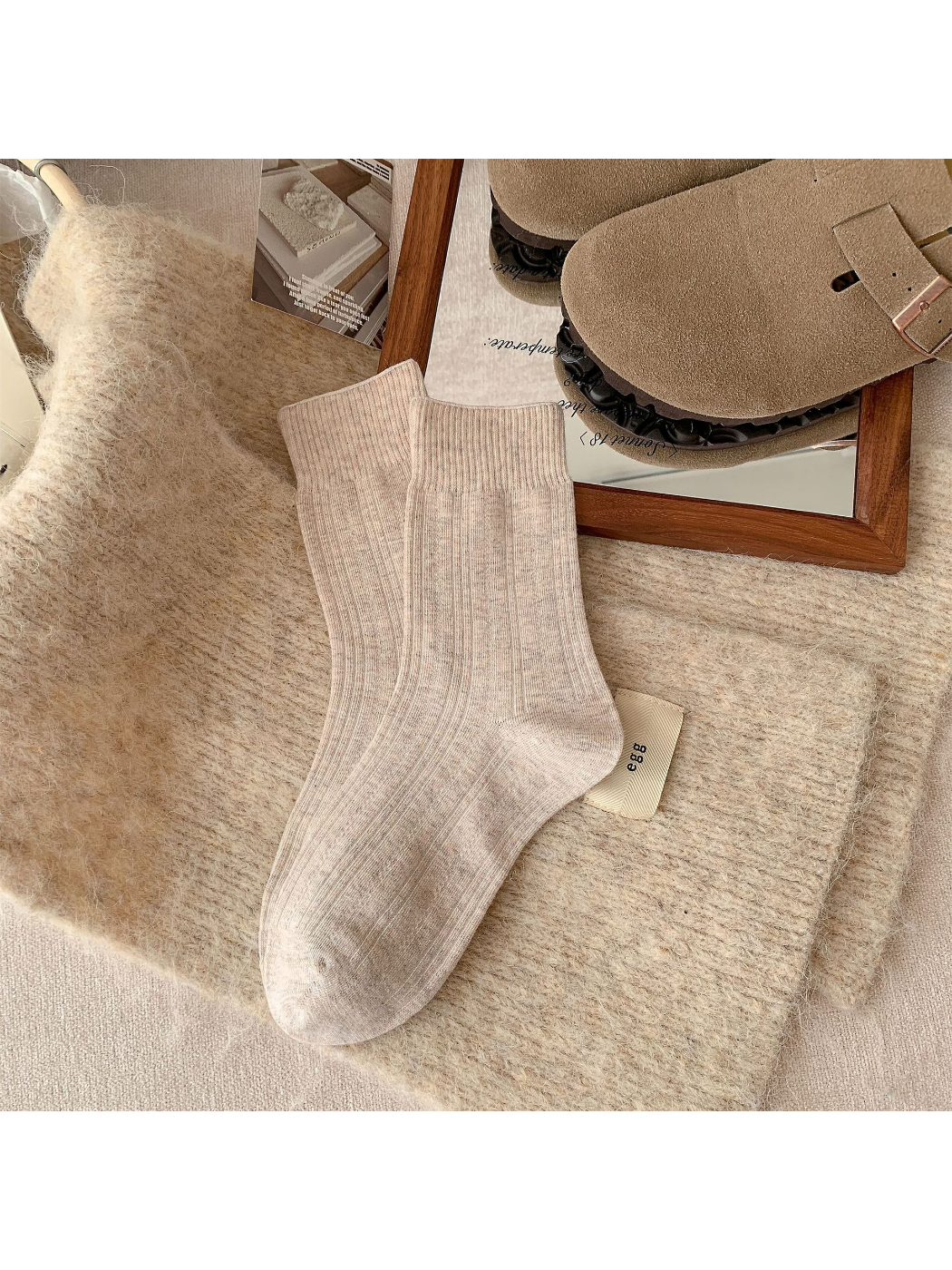 Rufia - Solid Color Ribbed Crew Socks