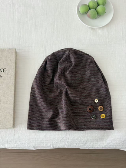 Haila - Button Detail Heathered Slouch Beanie
