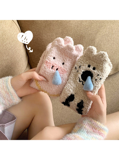 Rufia - Fuzzy Animal Crew Socks with 3D Nose Detail