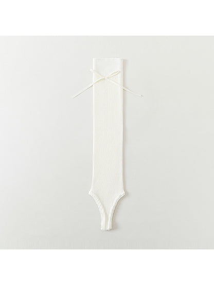 Cozyra - Ribbon-Tie Ribbed Stirrup Leg Warmers
