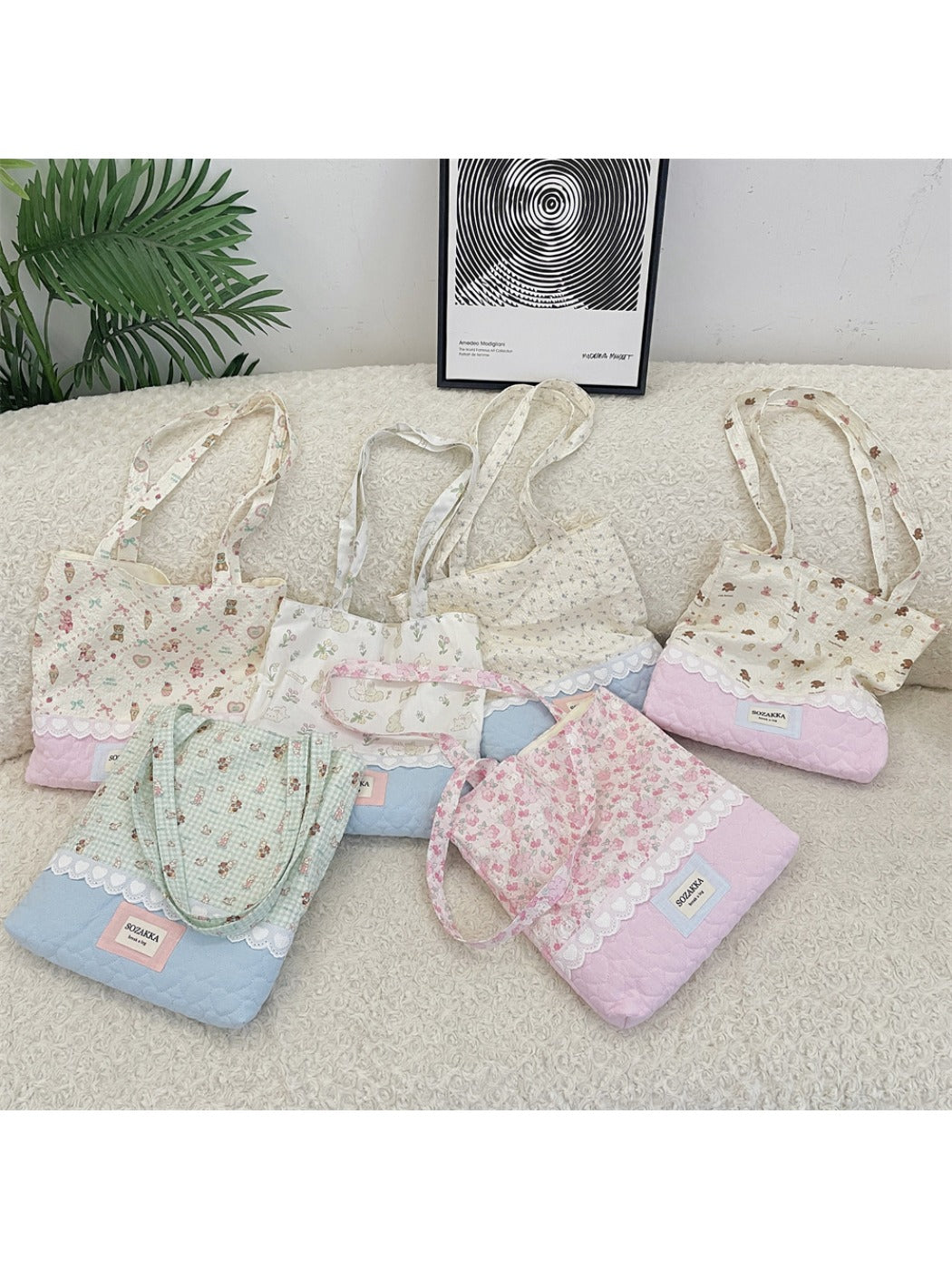 Cosbai - Floral Print Tote Shoulder Bag