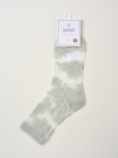 Rufia - Delicate Floral Tulle Crew Sheer Socks