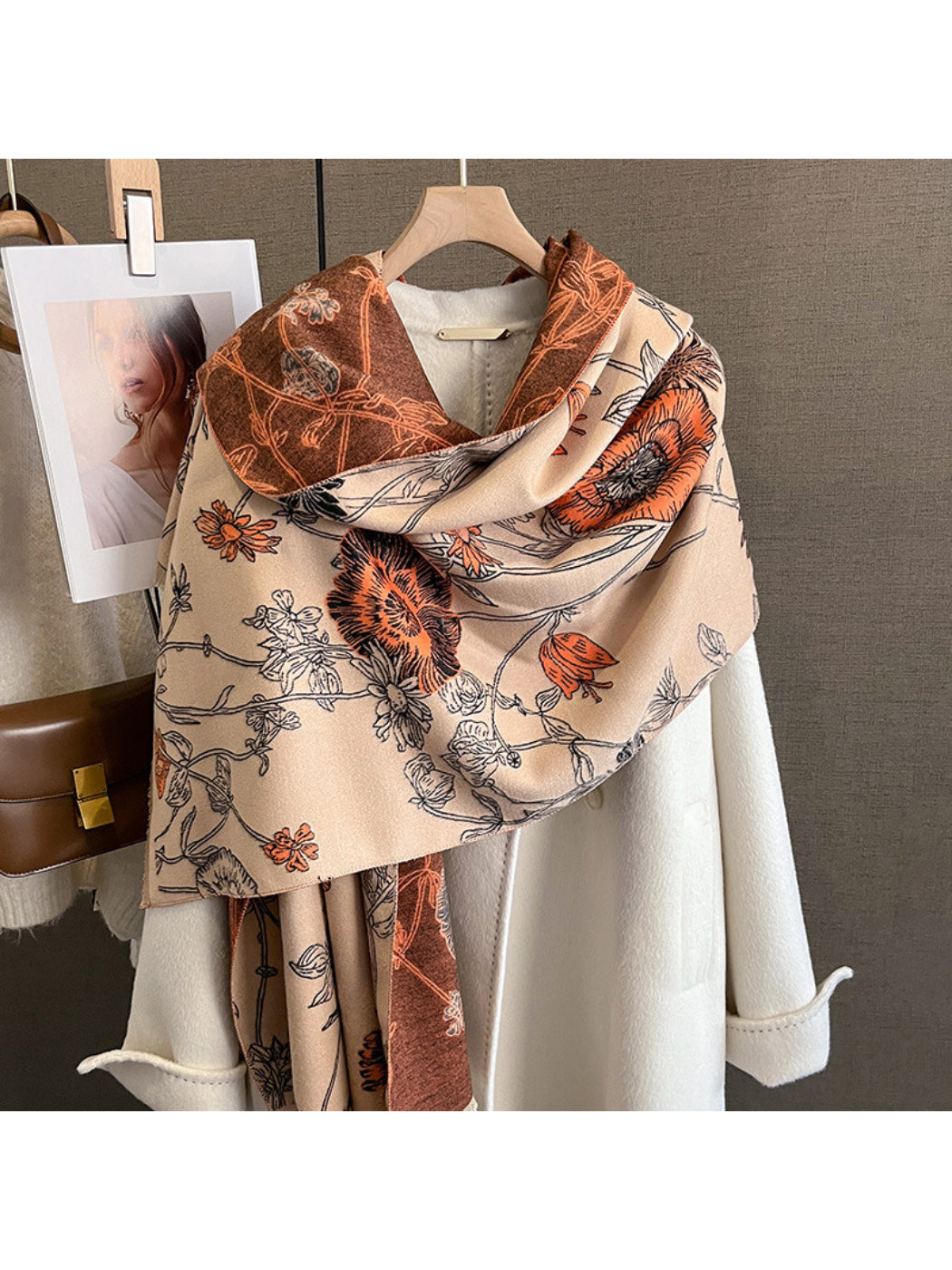 Scarvii - Botanical Floral Two Tone Long Scarf