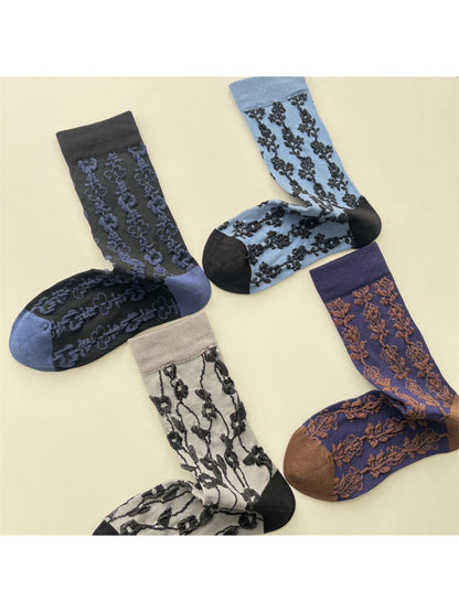 Rufia - Vine Stitch Pattern Crew Socks