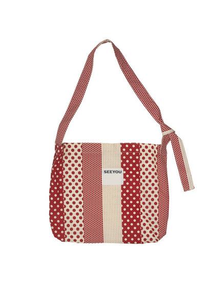 Cosbai - Red & White Boho Color-Block Fabric Shoulder Bag