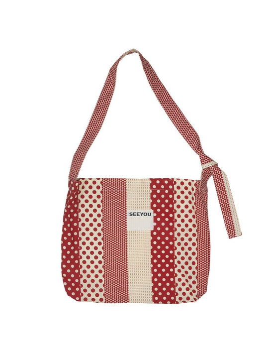 Cosbai - Red & White Boho Color-Block Fabric Shoulder Bag