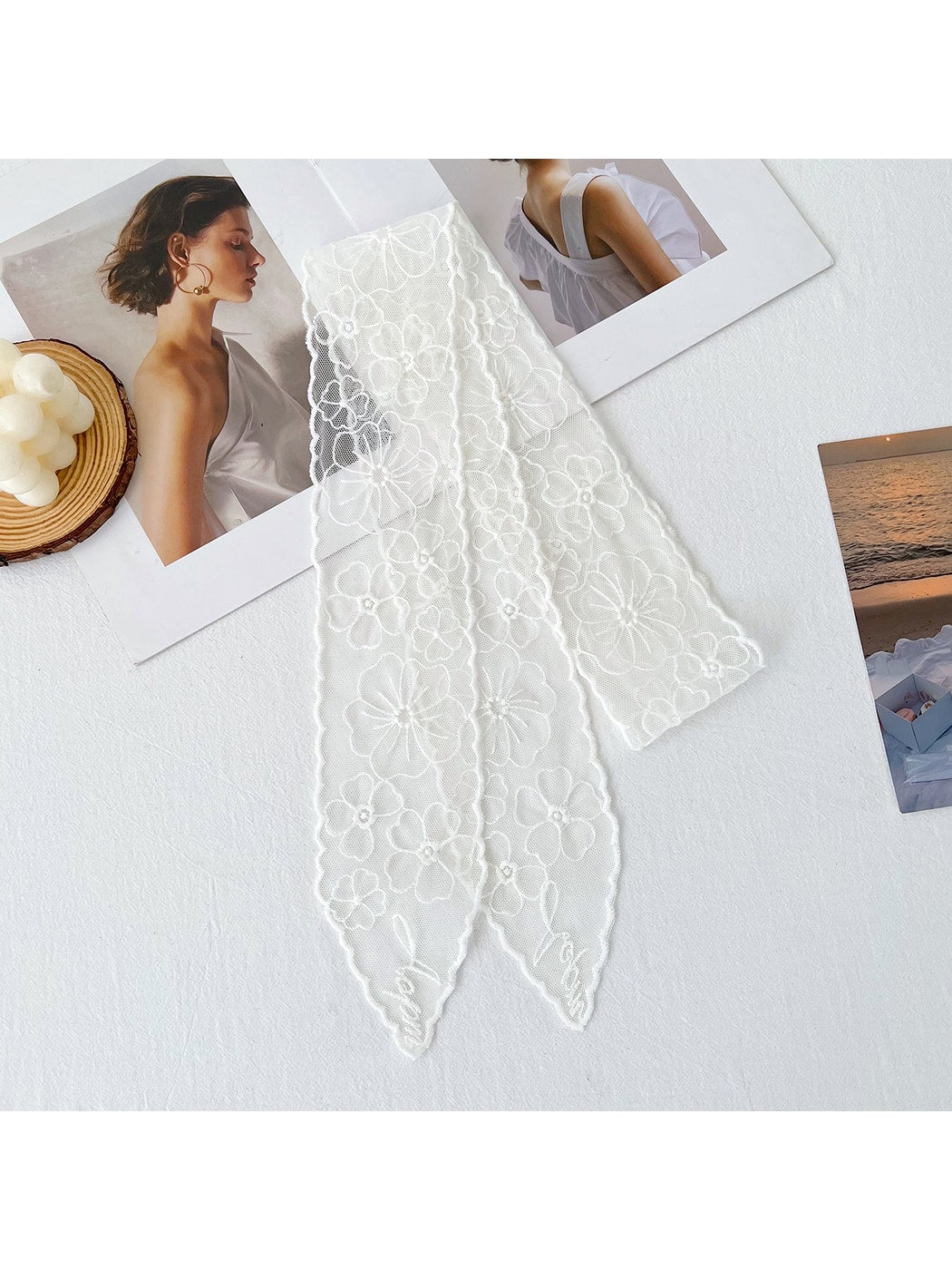 Scarvii - Floral Lace Long Narrow Decorative Scarf