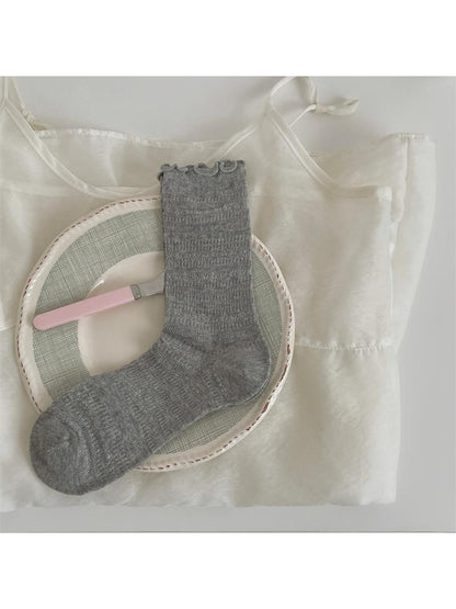 Rufia - Ruffle Trim Hollow-Out Crew Socks