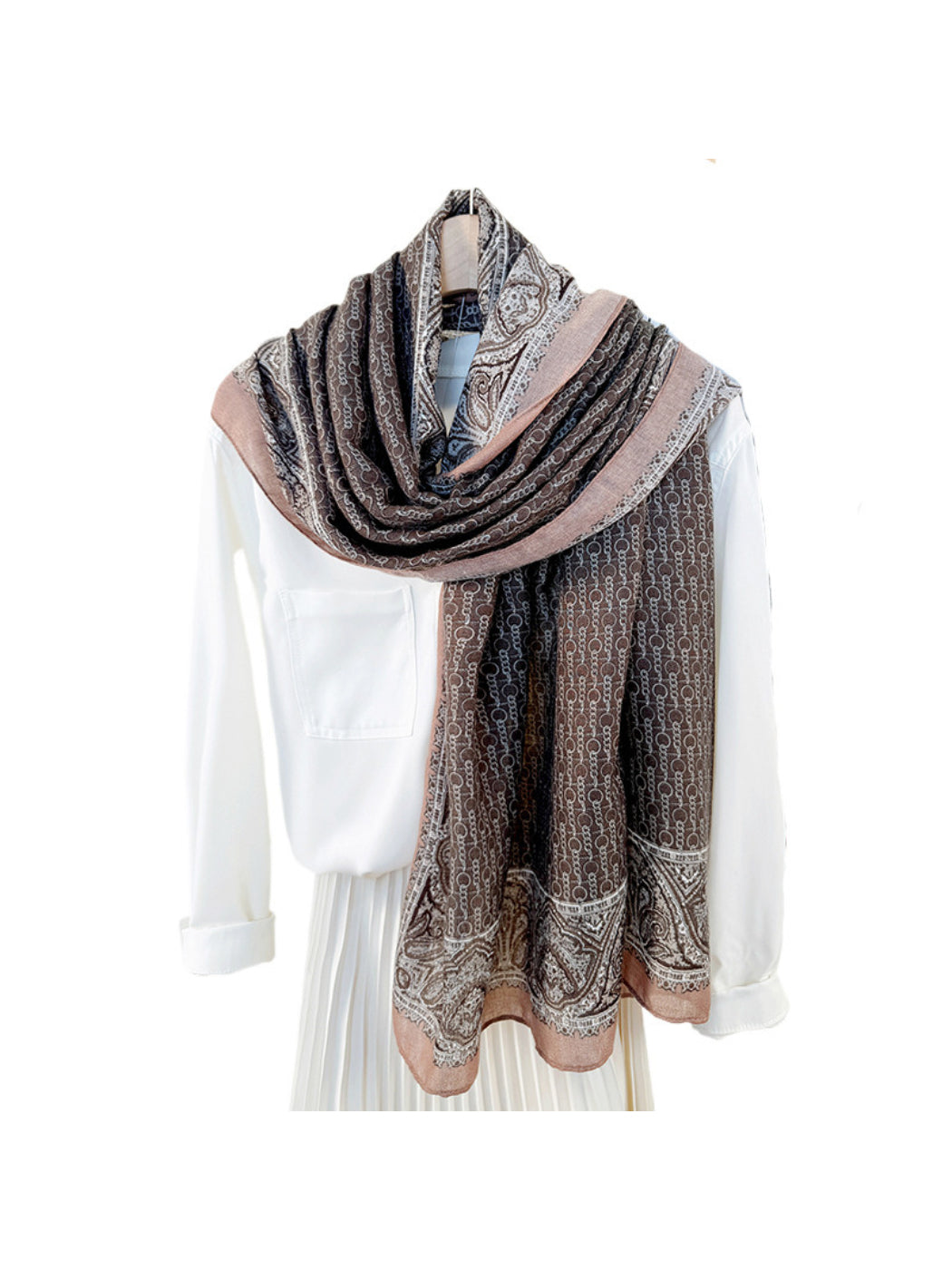 Scarvii - Paisley Border Print Lightweight Scarf