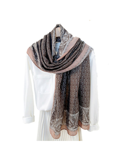 Scarvii - Paisley Border Print Lightweight Scarf