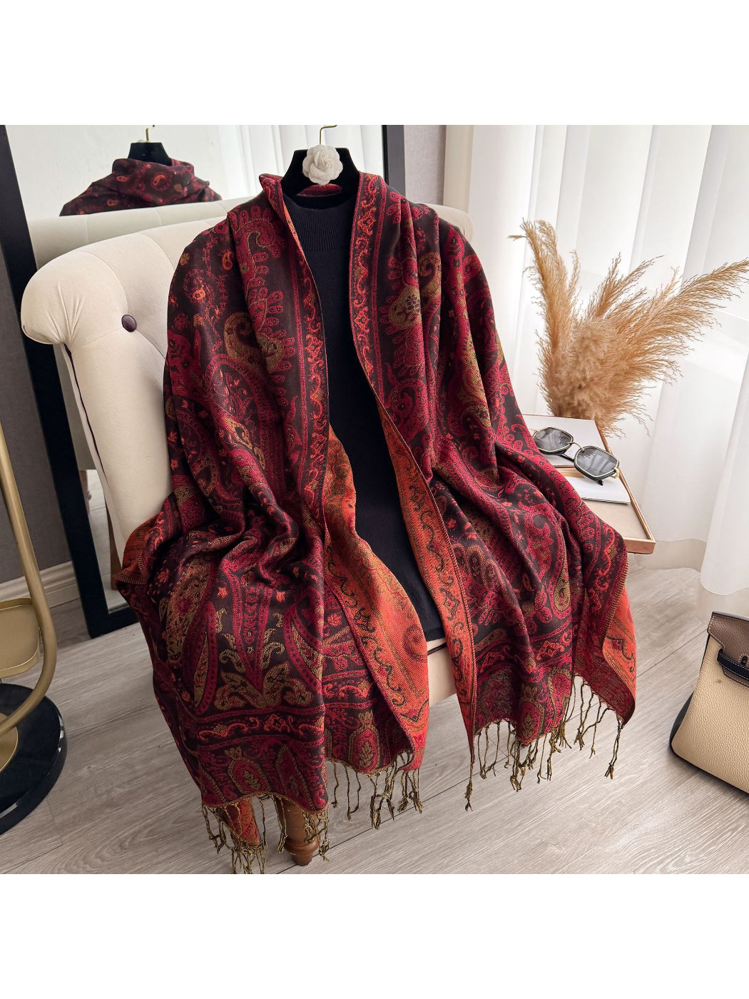 Scarvii - Elegant Paisley Border Wrap Scarf