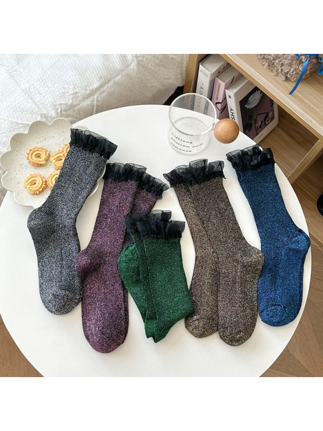 Rufia ruffle cuff crew socks in five colors