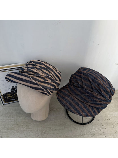 Haila - Foldable Striped Curved Brim Painter Cap