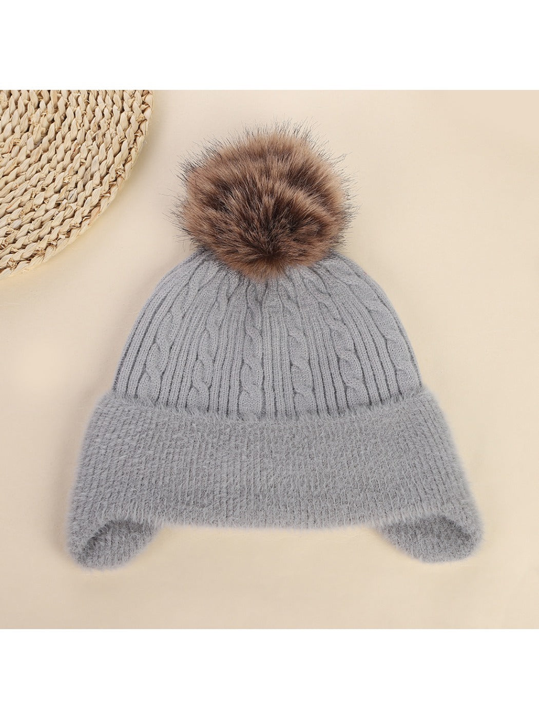 Haila - Cute Knitted Beanie with Ear Cover & Pom
