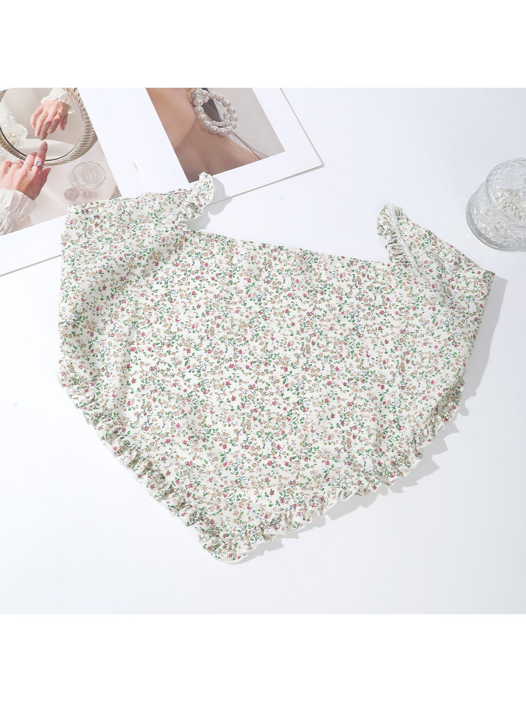 Scarvii Ditsy Floral Ruffle Head Scarf