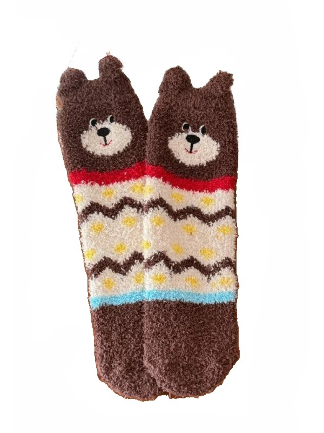 Rufia - Bear Face Fuzzy Ear-Edge Crew Socks