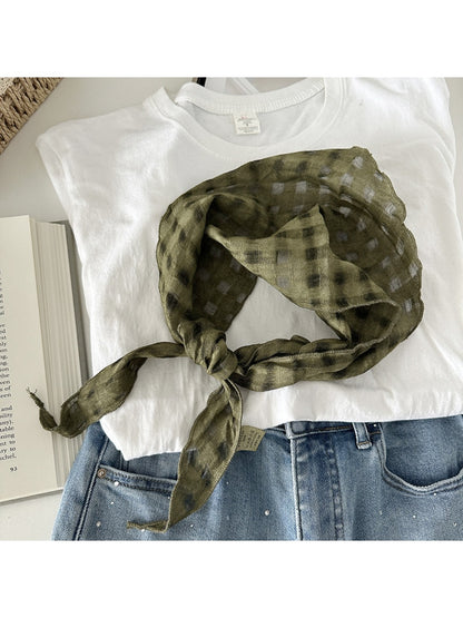 Scarvii - Vintage Openwork Triangle Scarf with Plaid Design