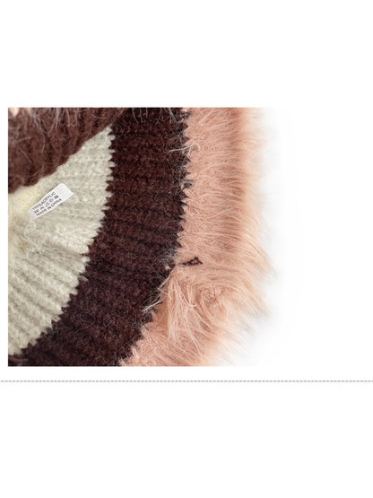Haila - Colorblock Fuzzy Trim Knit Beanie