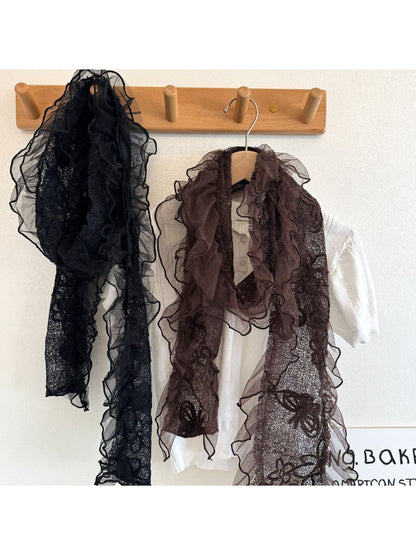 Scarvii - Ruffled Mesh Long Scarf