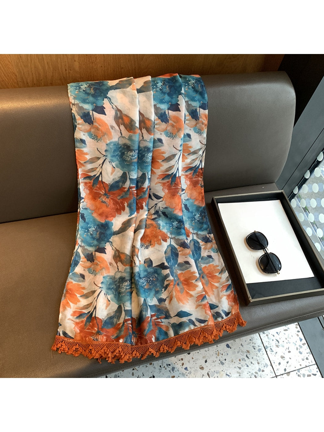Scarvii - Floral Print Lightweight Fashion Shawl Scarf