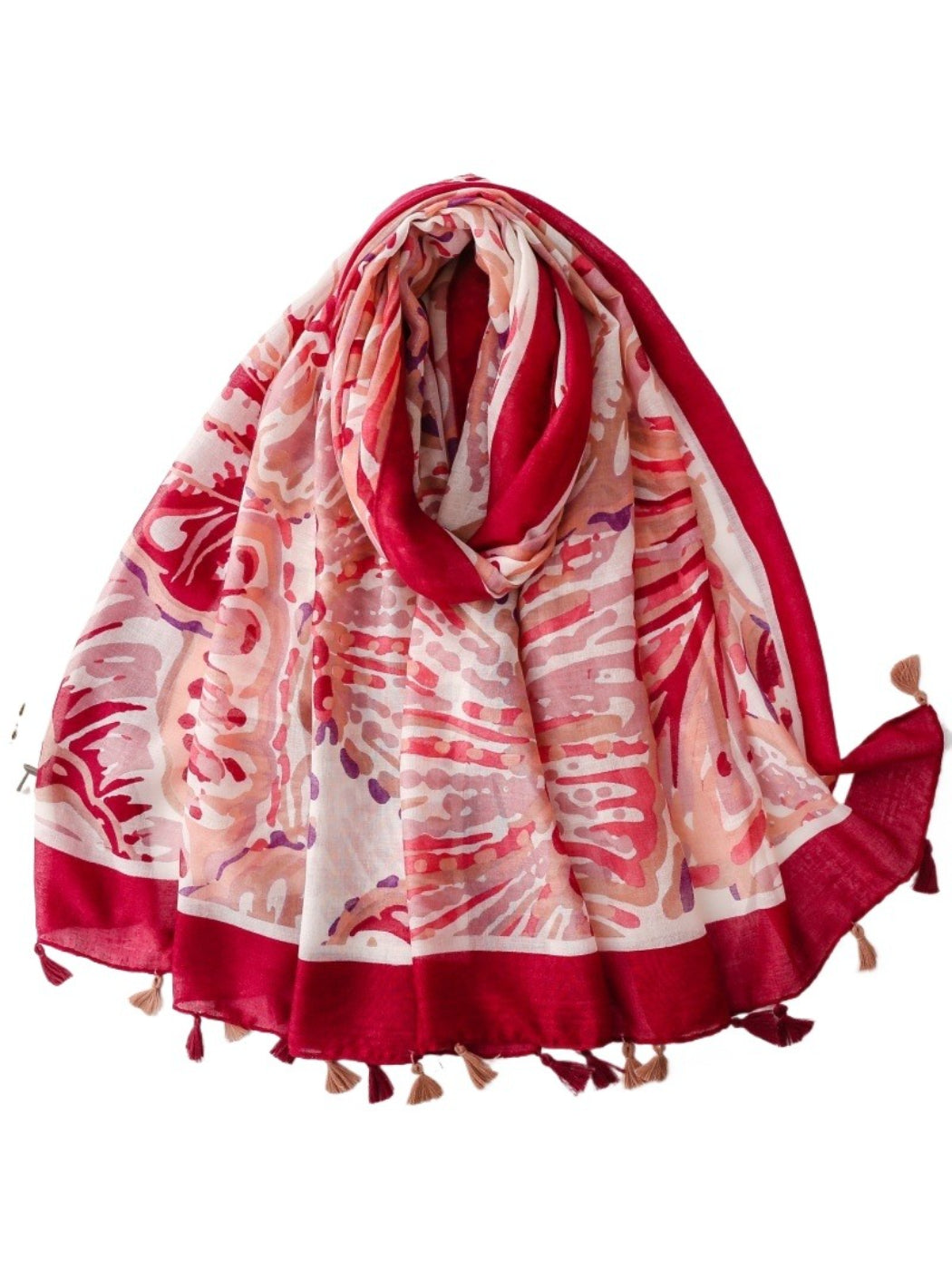 Scarvii Coral Border Lightweight Scarf folded showing coral border and soft fabric texture
