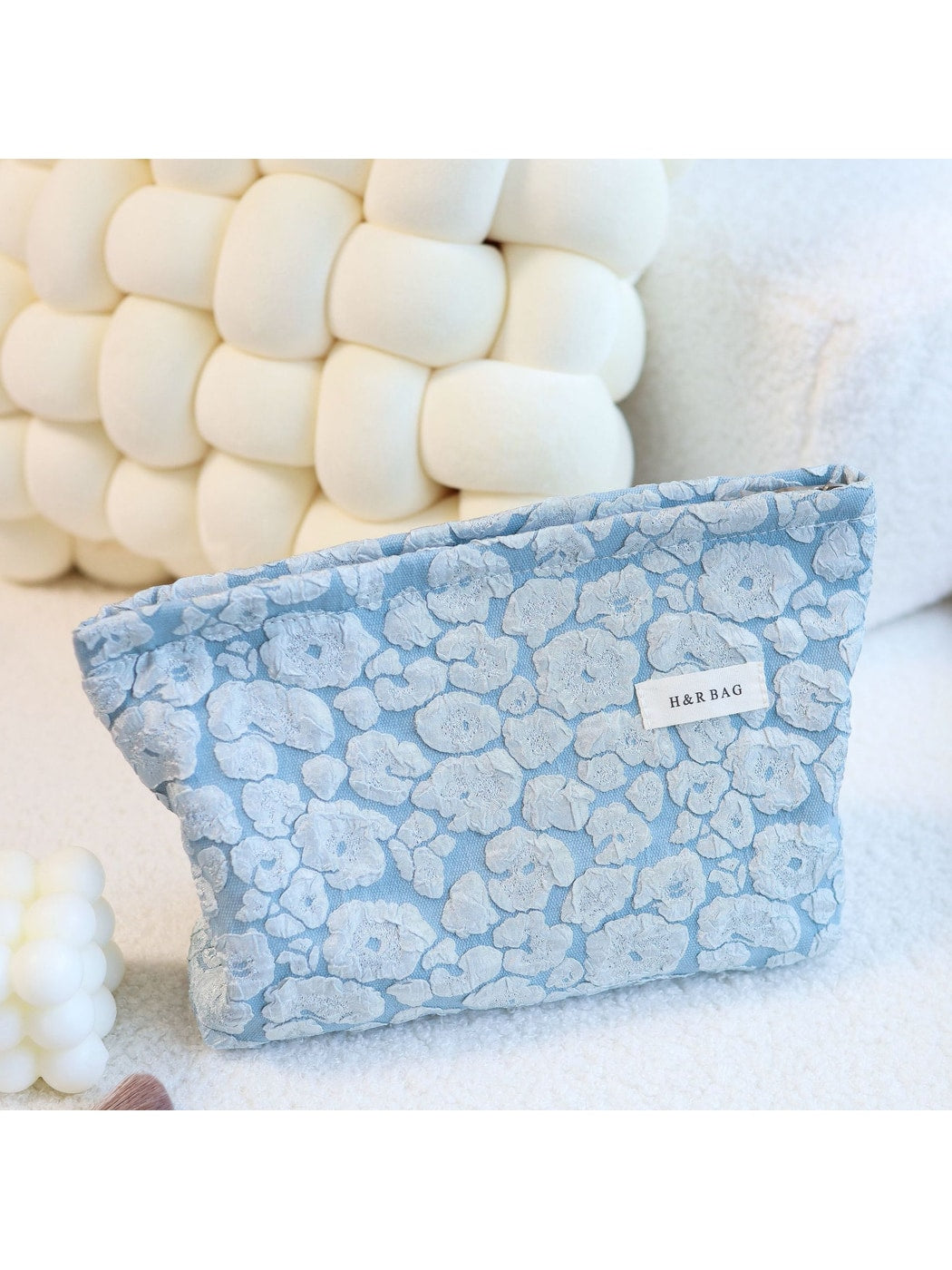 Cosbai - Embossed Cloud Floral Print Makeup Bag