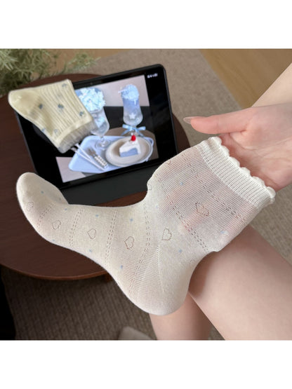 Rufia - Floral Heart Pattern Ballet Style Crew Socks