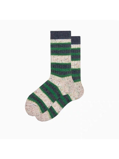 Rufia - Striped Contrast Trim Casual Crew Socks