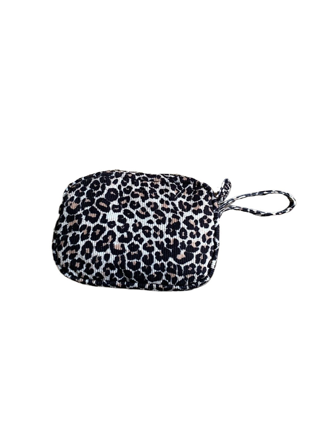 Cosbai - Corduroy Travel Makeup Pouch with Leopard Print