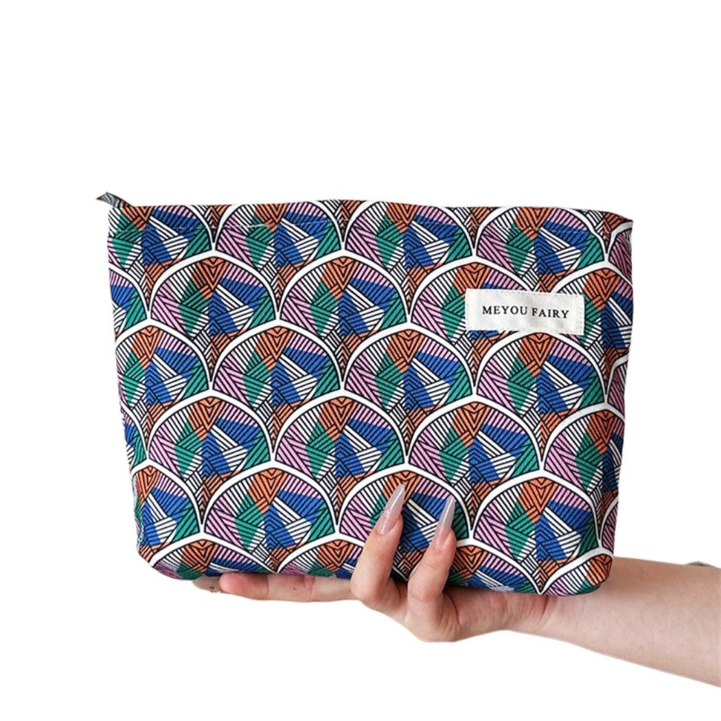 Cosbai - Colorful Fan-Print Makeup Bag - Practical & Basic
