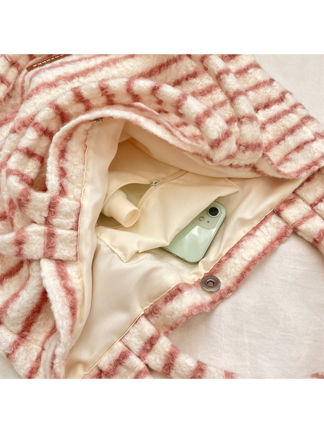 Cosbai - Soft Striped Fuzzy Shoulder Tote Bag