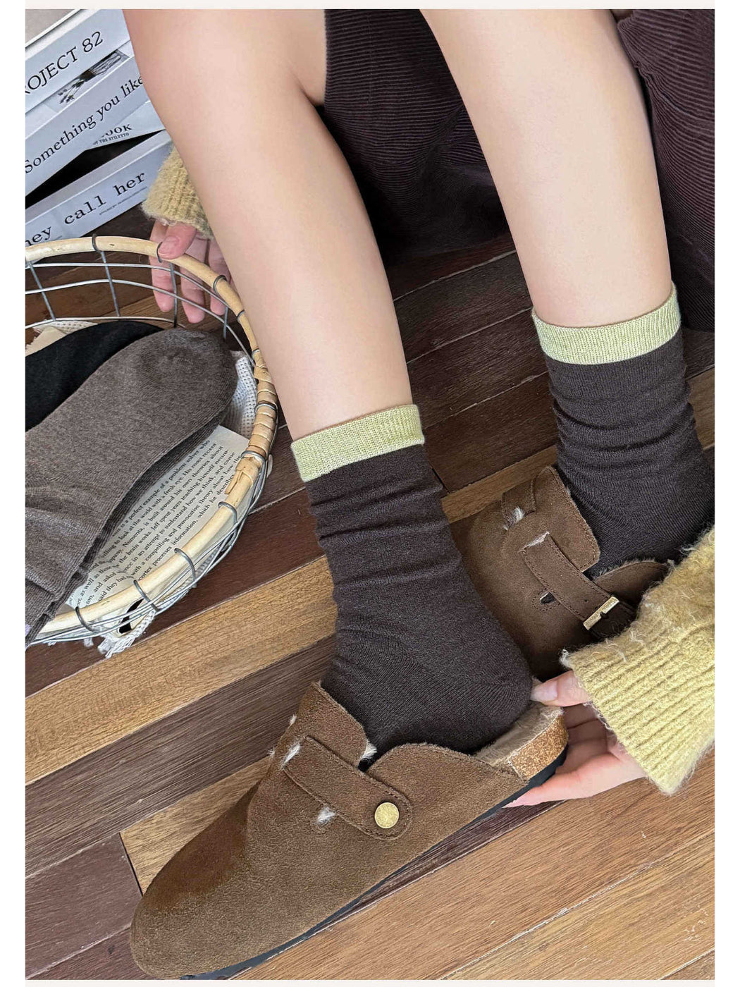 Rufia - Fuzzy Ribbed Cuff Crew-Length Socks
