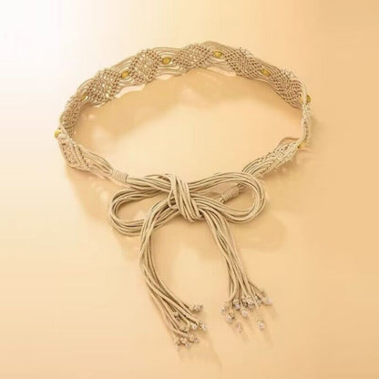 Beco Hollow Knitted Tassel Waist Belt with knit texture and tassel detail