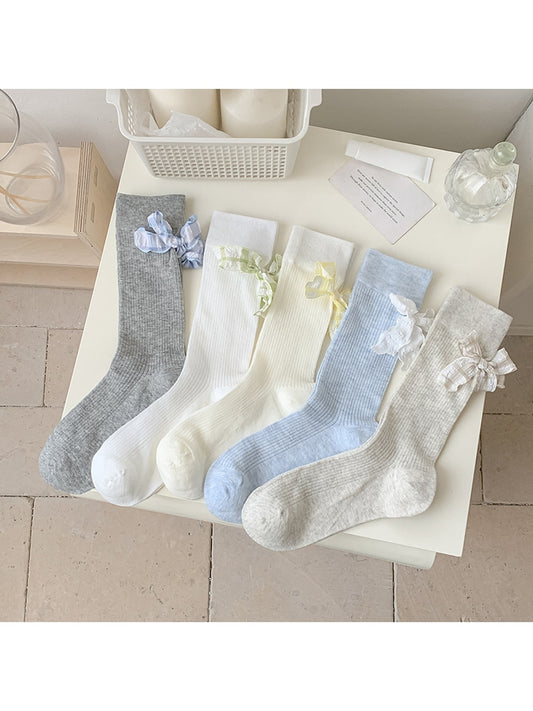 Rufia - Fresh Style Plaid Bow Ribbed Socks