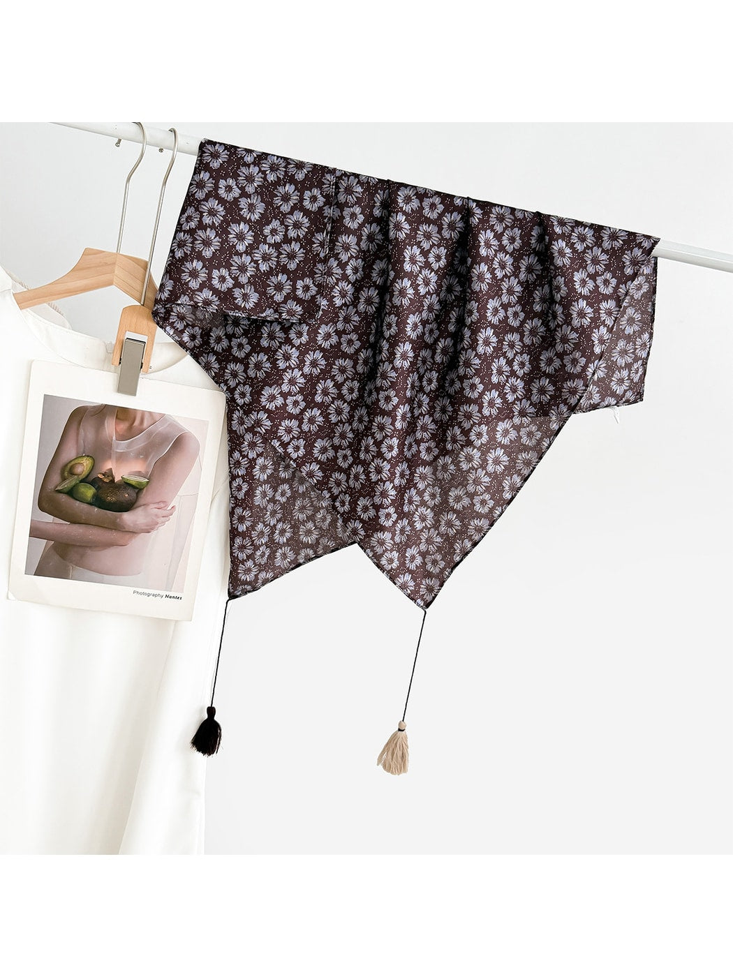 Scarvii - Elegant Print Tassel Square Scarf