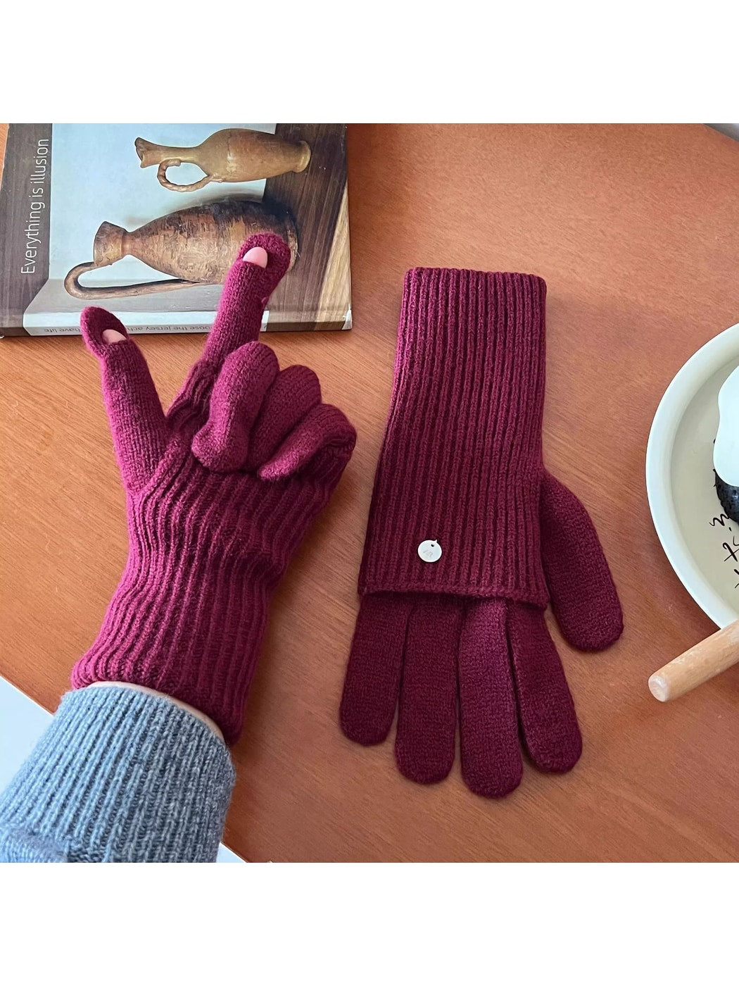 Gloving - Women's Layered Ribbed Knit Winter Gloves