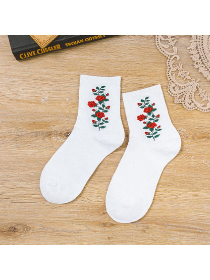 Rufia - Vintage Floral Embroidery Crew Socks
