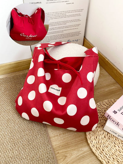 Close-up of Cosbai Polka Dot Slouchy Shoulder Bag fabric and polka dot pattern