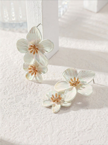 Earwish - Double Layer Flower Ear Studs - Minimalist & Elegant