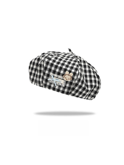 Haila - Round Crown No-Brim Plaid Beret